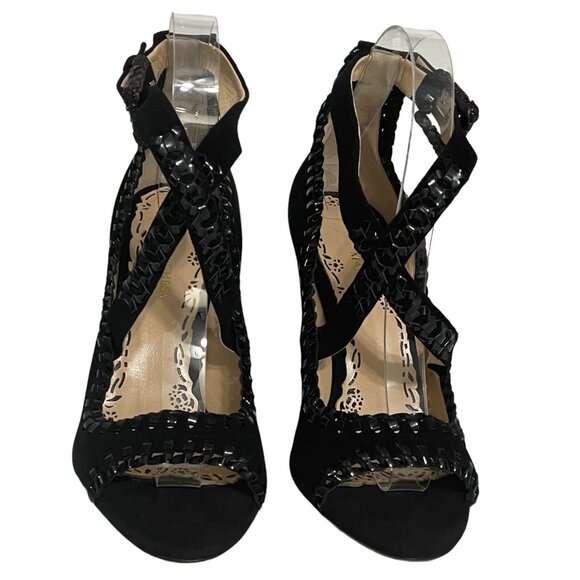 Marchesa Womens Heels Size 39 Suede Leather Criss Cross Whipstitch Trim Straps - Picture 3 of 11